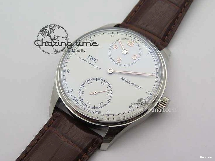 MIROTIME 0507 Sustainable Portuguese IW5444 SS White Dial RG Numbers On Brown Leather Strap A 7256